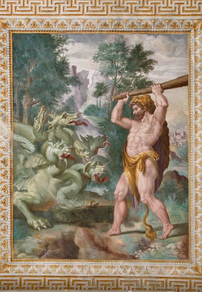 هرقل يقاتل Lernaean Hydra ، تفاصيل من قصص هرقل بواسطة Orazio Samacchini