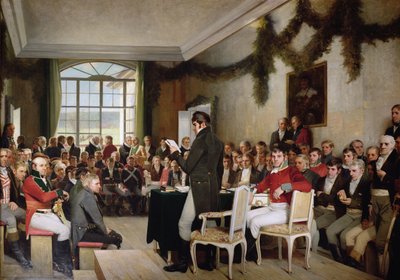 أقرت الجمعية الوطنية في Eidsvoll الدستور النرويجي في عام 1814 بواسطة أوسكار أرنولد ويرجلاند
