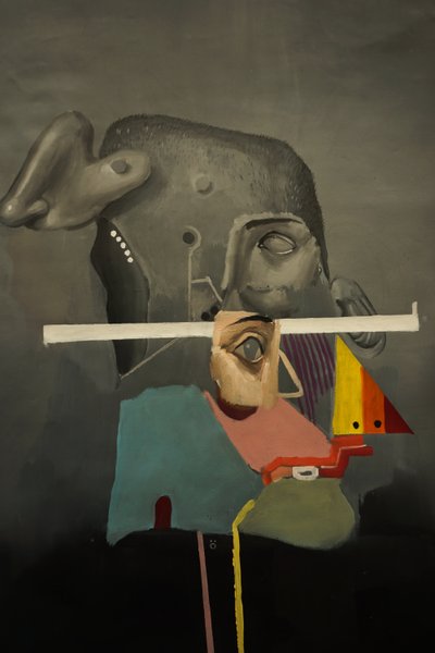 تفاصيل لوحة "سخافة، 2021-24" (زيت على كتان) بواسطة 