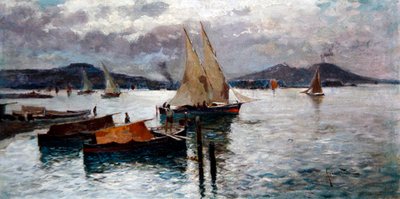 خليج نابولي ، حوالي عام 1900 (زيت على ظهر السفينة) بواسطة أوسكار ريتشياردي