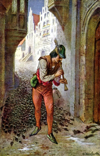 عازف مزمار هاملين، حوالي عام 1910 (رسم توضيحي) بواسطة أوسكار هيرفورث