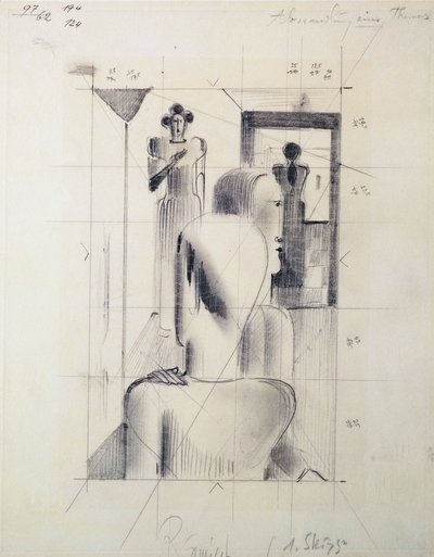 Figures in a room, by Oskar Schlemmer (1888-1943), pencil on paper. Germany, 20th century. بواسطة أوسكار شليمر