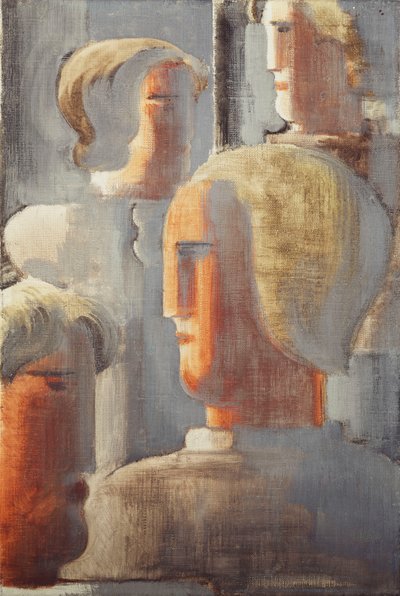 مجموعة من أربعة رؤوس رمادي أزرق ، Folkwang-Study III ؛ Vier Kopfergruppe Graublau، Folkwang-Studie III بواسطة أوسكار شليمر