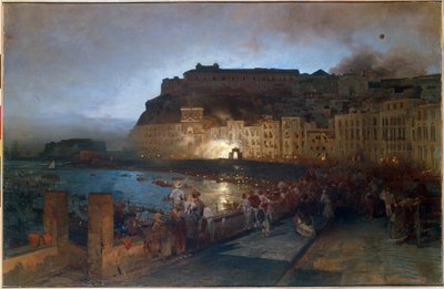 الألعاب النارية في نابولي (إيطاليا) - لوحة لأوزوالد آخنباخ (1827-1905) ، زيت على قماش بواسطة أوزوالد آخنباخ