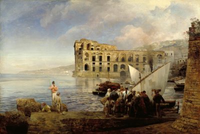 O.Achenbach ، خليج بالقرب من نابولي مع قصر الملكة آنا. بواسطة أوزوالد آخنباخ
