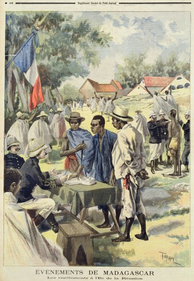 تجنيد السكان الأصليين في جزيرة لا ريونيون ، من لو بيتيت جورنال ، 10 فبراير 1895 بواسطة أوزوالدو توفاني