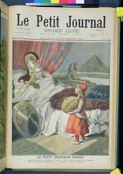 الرداء الأحمر أو فرنسا تخسر فاشودا إلى إنجلترا ، صفحة عنوان مصورة من `` Le Petit Journal &39;&39; ، 20 نوفمبر 1898 (نقش ملون) بواسطة أوزوالدو توفاني