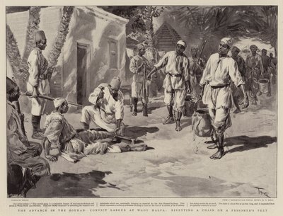 التقدم في السودان ، إدانة عمالة في وادي حلفا ، مسكة سلسلة على أقدام السجين بواسطة أوزوالدو توفاني