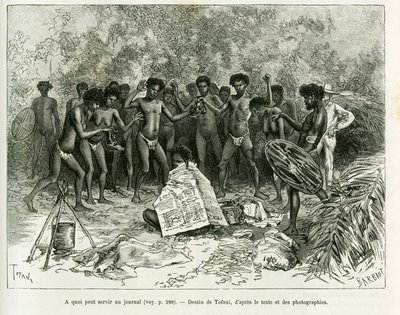 ما الذي يمكن أن تستخدم فيه الصحيفة؟ نقش توفاني ، لتوضيح قصة Chez les cannibales ، Voyage dans le nord-est de l'Australia بواسطة أوزوالدو توفاني