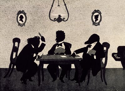 لعبة الورق بين يوهانس برامز (1833-1897) ، ريتشارد شتراوس (1864-1949) وهانز ريختر (1843-1916) ، صورة ظلية سوداء لأوتو بوهلر (1847-1913) بواسطة أوتو بوهلر