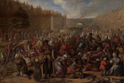 توزيع الرنجة والخبز الأبيض في منطقة ليدن ، 3 أكتوبر 1574 ، حوالي 1600 (زيت على اللوح) بواسطة أوتو فان فين