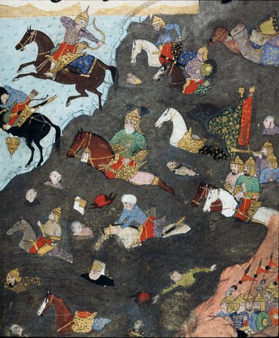 الإمبراطورية العثمانية: "" جيش السلطان مراد الثالث (1546-1595) يعبر نهرًا في شكل "" مصغر من القرن السادس عشر. اسطنبول ، مكتبة متحف توبكابي سراي بواسطة المدرسة العثمانية