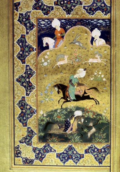 الإمبراطورية العثمانية: تمثيل للسلطان سليم الأول المروع (1470-1520) على ظهور الخيل أثناء لعبة صيد تقاتل ضد قبر. صورة مصغرة من "الديوان" (مجموعة قصائد) كتبها السلطان سليم الأول (السيدة FY1330 ، الصحيفة 58 أ) من القرن السادس عشر. بواسطة المدرسة العثمانية