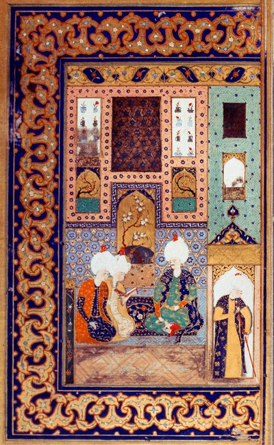 الإمبراطورية العثمانية: تمثيل السلطان سليم الأول المسمى الرهيب (1470-1520) يرافق اثنين من رعاياه. صورة مصغرة مأخوذة من "" الديوان "(استرجاع القصيدة) كتبها السلطان سليم الأول (السيدة FY1330 ، الصحيفة 28 أ) من القرن السادس عشر. اسطنبول ، جامعة بواسطة المدرسة العثمانية