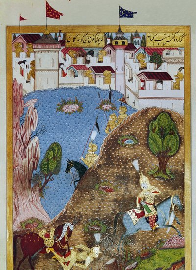 الإمبراطورية العثمانية: تمثيل السلطان سليمان (سليمان) قلت الرائع (1520-1566) وجيشه يهاجمون مدينة بلغراد. صورة مصغرة مأخوذة من "سليمان نامه" بواسطة العريفي (ms. H.1517) 1558. Topkapi Sarayi Istanbul بواسطة المدرسة العثمانية
