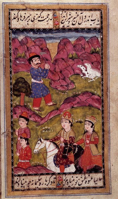 Ottoman art: horse ride of a prince. Turkish manuscript page. 16th century. Private Collection بواسطة المدرسة العثمانية