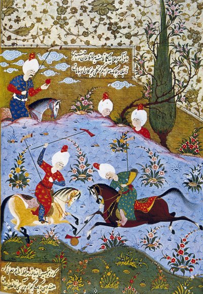 الأمير يلعب البولو ، التوضيح من Divan-i Nevai ، جمع قصائد علي السير نيفاي بواسطة المدرسة العثمانية
