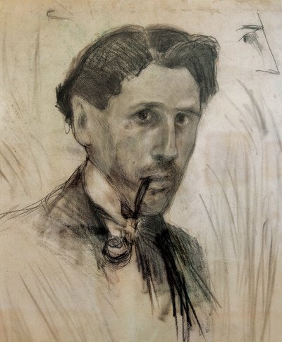 "بورتريه ذاتي بأنبوب" رسم بالفحم لبابلو جارجالو (1881-1934). 1901 بواسطة بابلو جارجالو