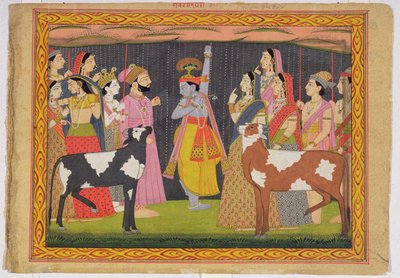 Krishna رفع جبل Govardhana ، من Bhagavata purana ، Kulu ، هيماشال براديش ، 1749 بواسطة مدرسة باهاري