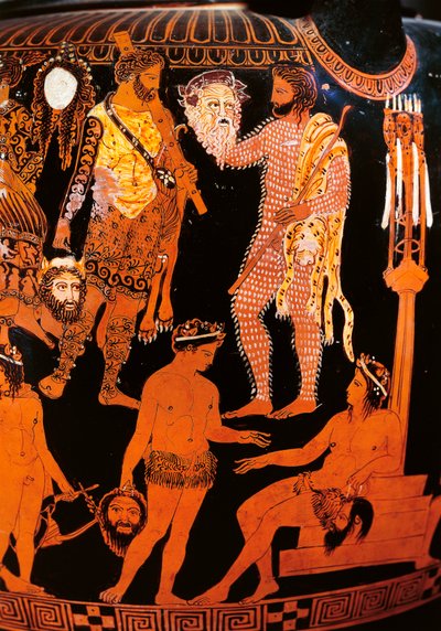 Red-figure volute krater with an actor holding his mask, from Ruvo, c.410 BC (ceramic) بواسطة ضمائر الرسام