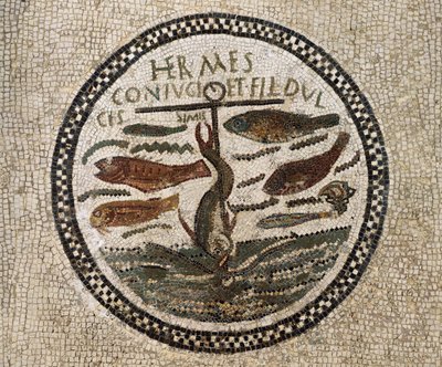 Mosaic with anchor surrounded by fish, symbol of Christ and his followers, Catacombs of Sousse, Tunisia, Early Christian period, 4th century بواسطة باليو كريستيان
