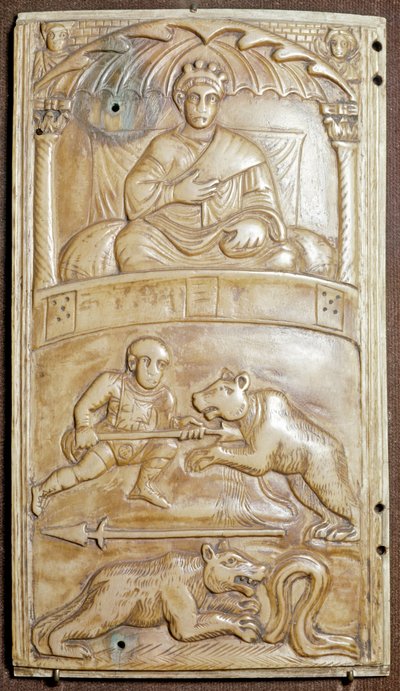 ألعاب في السيرك مع دب (Ivory Relief dyptich ، حوالي 400) بواسطة باليو كريستيان