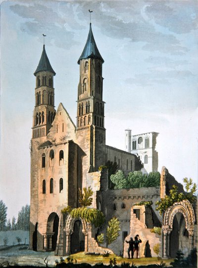 The Abbey of Jumieges ، من 'Le Costume Ancien et Moderne' بقلم Jules Ferrario ، تم نشره من 1820s إلى 30s (لون ليثو) بواسطة باولو فوماجالي