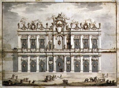 تصميم واجهة ، ربما لـ "Festa della Chinea" عام 1766 (قلم وحبر بني وغسل بالورق) بواسطة باولو بوسي