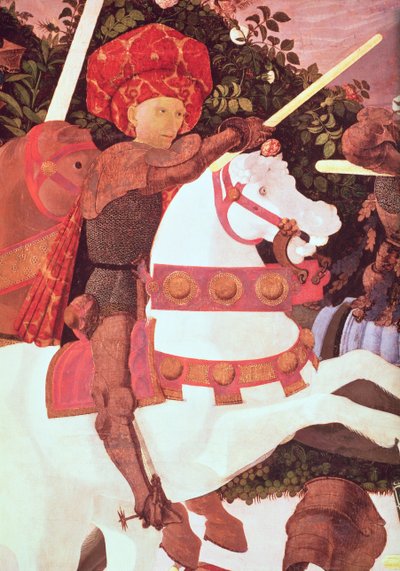 معركة سان رومانو ، تفاصيل نيكولو دا تولينتينو د 1435 ، زعيم المرتزقة الفلورنسيين ، c.1450-60 درجة حرارة على لوحة التفاصيل 30690 بواسطة باولو أوشيلو