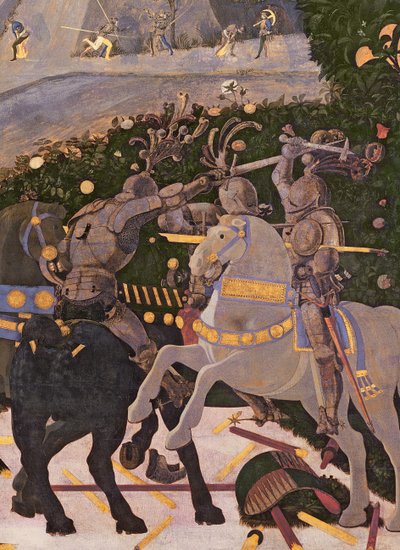 معركة سان رومانو ، تفاصيل اثنين من سلاح الفرسان الذين شاركوا في القتال ، c.1450-60 درجة الحرارة على تفاصيل اللوحة من 30690 بواسطة باولو أوشيلو