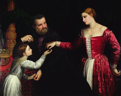 A lady and gentleman with their daughter (oil on canvas) بواسطة باريس بوردون