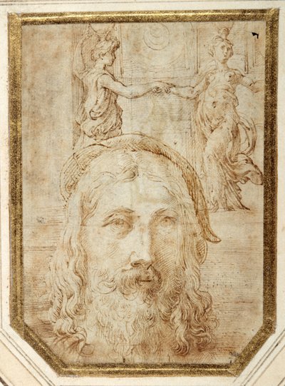 Self-portrait, imposed on preliminary studies for two canephori of the Steccata (pen & brown ink on white paper) بواسطة بارميجيانينو
