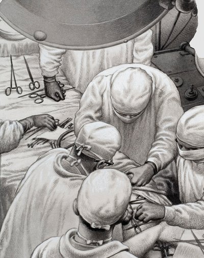 جراحة القلب التي ابتكرها رجال مثل البروفيسور كريستيان بارنارد (رسم على الورق) بواسطة بات (1907-95) نيكول