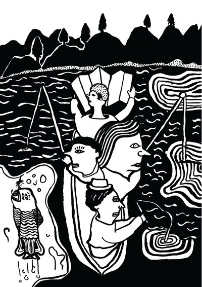 اصطياد سمكة، 2014 (حبر وفرشاة) بواسطة بات ماكدونالد