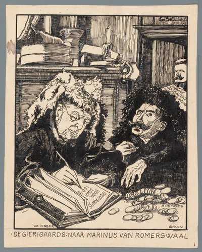 الوزيرين دي فيسر وسيمون دي فريس بصفتهما جامعي الضرائب The Gierigaards: بعد Marinus van Romerwaal (العنوان على الجسم) بواسطة Patricq Kroon (signed by artist)