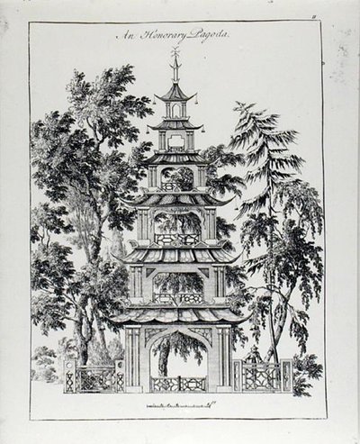 معبد فخري ، من "العمارة الصينية والمدنية والزينة" ، تم نشره عام 1759 (نقش) (صورة بالأبيض والأسود) بواسطة بول ديكر