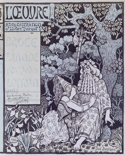The Enchanter Merlin and the Fairy Vivien in the Forest of Broceliande ، من "Broceliande" ، مسرحية جان لورين (1855-1906) حوالي عام 1900 (نقش خشبي) بواسطة بول بيرثون