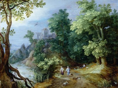 Landscape with Sportsmen and Dogs (oil on copper) بواسطة بول بريل