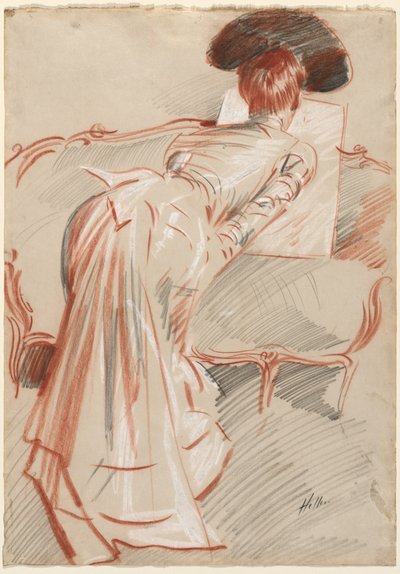 امرأة ربما مدام أليس هيلو تبحث في الرسم ، ج. 1895. بواسطة بول سيزار هيليو
