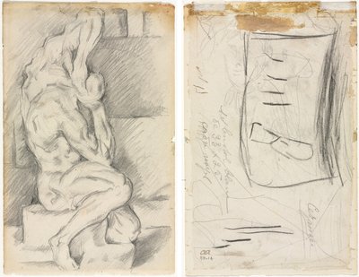 رسم تخطيطي للنحت التشريحي (وجه الصفحة) رسم تخطيطي لمدام سيزان (ظهر) بواسطة بول سيزان