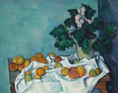 الحياة الساكنة مع التفاح ووعاء زهرة الربيع ، c.1890 بواسطة Paul Cézanne