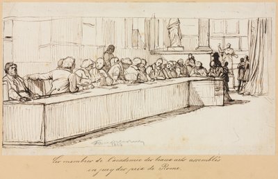 اجتمع أعضاء أكاديمية الفنون الجميلة للتحكيم بجائزة روما ، 1841 أو 1842. بواسطة بول ديلاروش