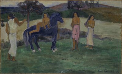 تكوين شخصيات avec et un cheval - تكوين مع شخصيات وحصان ، بقلم غوغان ، بول يوجين هنري (1848-1903). زيت على قماش بواسطة بول غوغان