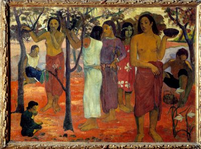 ناف نافيه ماهانا (أيام لذيذة). نساء تاهيتيات في حديقة. رسم بول غوغان (1848-1903) 1896 صن. 0.94 × 1.3 م ليون ، متحف الفنون الجميلة - ناف نافيه ماهانا المعروف أيضًا باسم "يوم لذيذ". مجموعة من النساء التاهيتيات في حديقة. اللوحة بواسطة Pa بواسطة بول غوغان