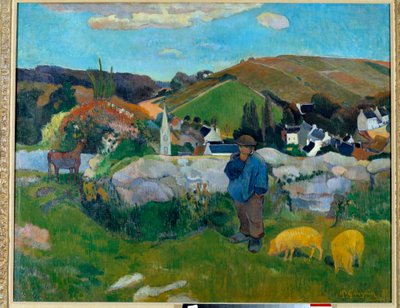The Pork Guardian in Brittany عام 1888 - رسم بول غوغان (1848-1903) بواسطة بول غوغان