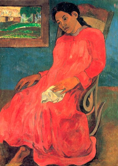 امرأة في فستان أحمر ، 1891. بواسطة بول غوغان