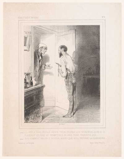 رجل يخاطب جاره مع flageolet Voilà trois heures voisin (...) (العنوان على الكائن) بواسطة تيري فرير