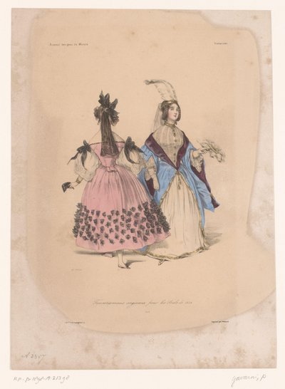 امرأتان في العباءات الكرة Travestissemens Originaux pour les Bals de 1834 (العنوان على الكائن) ملابس خيالية (عنوان المسلسل) الخيال (عنوان المسلسل على الكائن) بواسطة جان فرانسوا بينارد