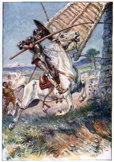 وركض في شراعه ، رسم توضيحي من "مغامرات دون كيشوت" ، نشره G. Bell und Sons، Ltd.، 1911 بواسطة بول هاردي