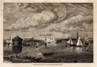 مدخل ميناء نيويورك ، رسمه بول هويت (1803-1869) ، لتوضيح الرحلات إلى أمريكا الشمالية في 1854-1855 ، بقلم إل ديفيل. نقش في "" Le Tour du monde "" 1861. مجموعة سيلفا. بواسطة بول هويت
